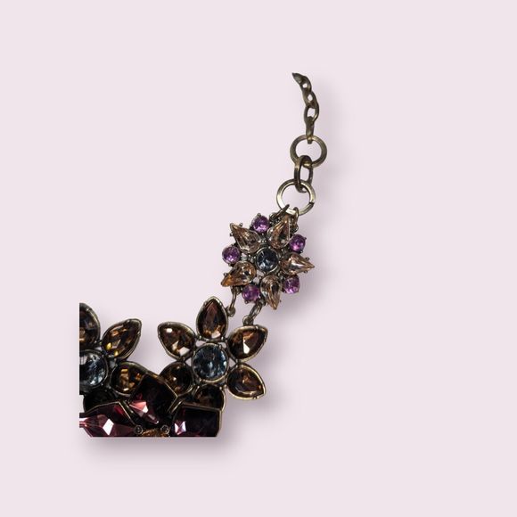 MULTICOLOR ACRYLIC STONES GOLDEN FLOWER LINKS RENAISSANCE STYLE CHOKER NECKLACE - Picture 7 of 10